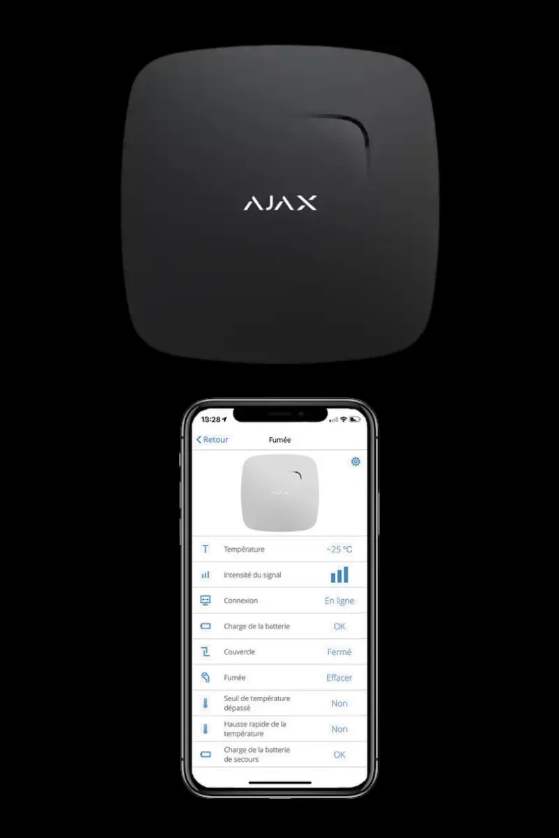 Contrôle du détecteur Ajax FireProtect Plus depuis l'application