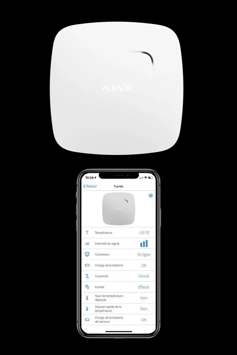Contrôle du détecteur Ajax FireProtect depuis l'application