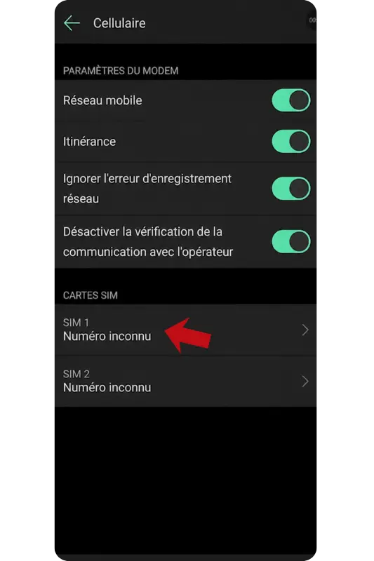 Installation carte sim M2M Surveillance360 7 Application Ajax : sélection de la carte SIM 1 dans la partie Cartes SIM