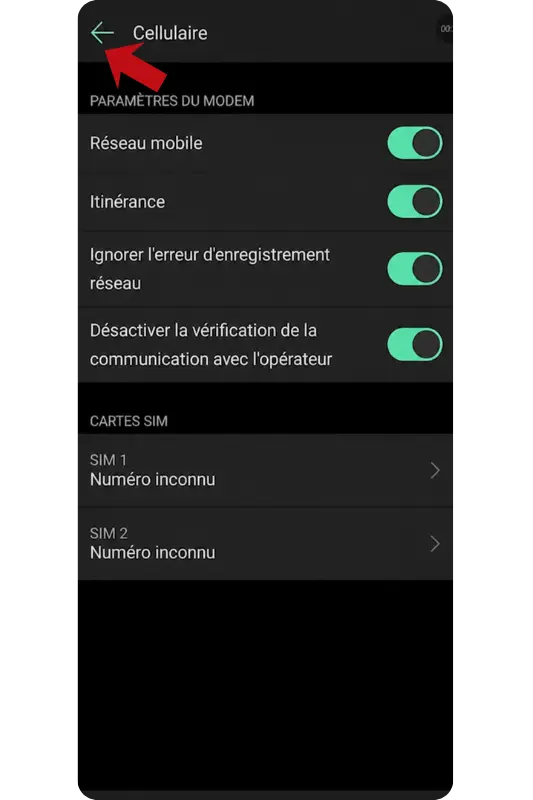 Installation carte sim M2M Surveillance360 5 Installation sim Ajax : flèche retour en haut à gauche pour enregistrer les réglages