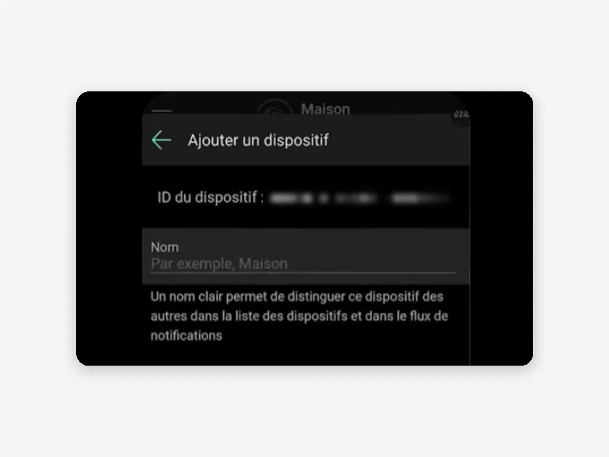 Écran Ajouter un dispositif de l'application Ajax