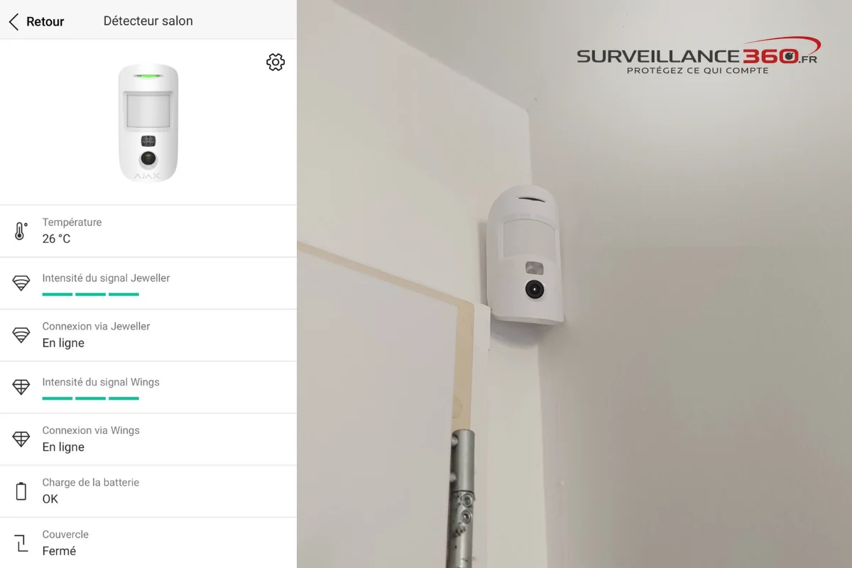 Application Ajax affichant la connexion Wings d'un détecteur MotionCam